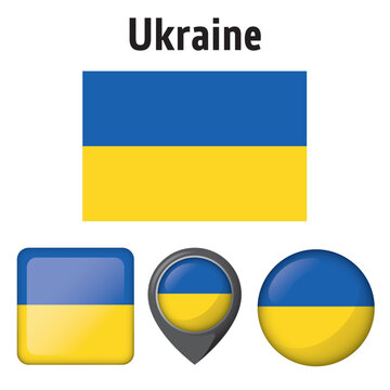 Illustration of the flag of Ukraine, and various icons. Ideal for catalogs of institutional materials and geography
