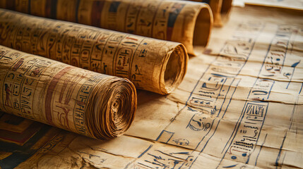 Ancient Egypt papyrus frame or border with hieroglyphs cartoon vector. Egyptian culture symbol, unfolded blank ancient paper to store information, isolated on white background