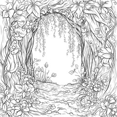 Mysterious Cave Entrance Hidden Enchanted Vines Coloring