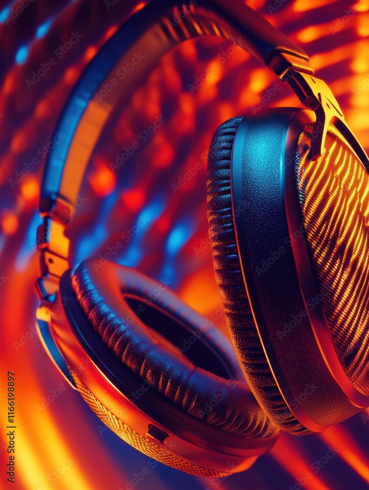 Poster close up view of modern headphones showcasing design and color against vibrant background. generativ