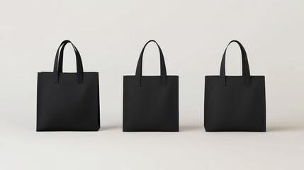 Black eco tote shopper bag mockup. Fabric template with reusable cotton shopping totebag set. 3d realistic blank textile sack with handle mock up for corporate design and advertising collection