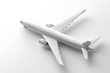 High-Angle View of a Modern White Airplane on a White Background