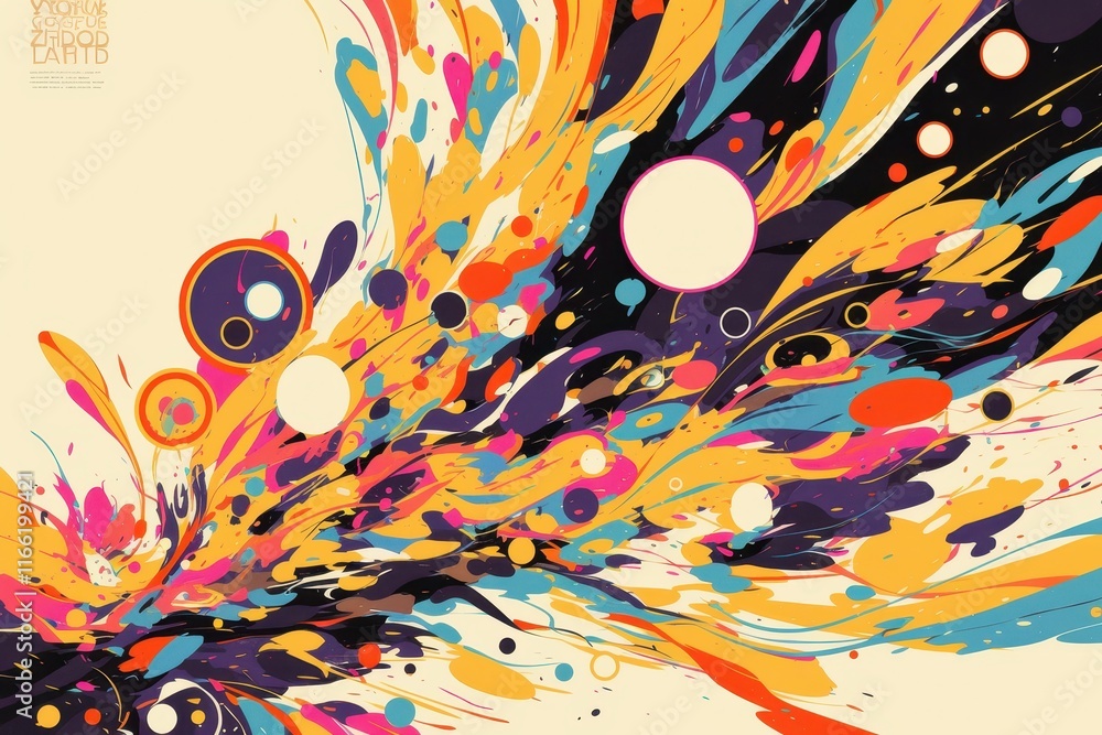 Poster a vibrant abstract design featuring colorful swirls and circular shapes.