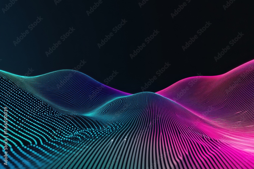 Leinwandbilder glowing neon lines create an abstract landscape with waves of vibrant color against a dark backgroun