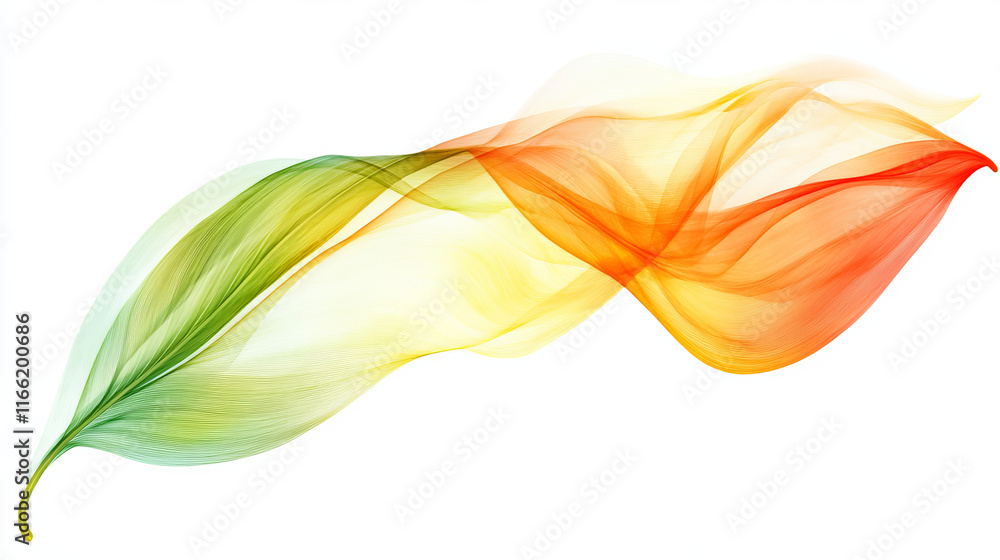 Poster flying gradient colored leaf curly wave line on transparent background. realistic vector illustratio