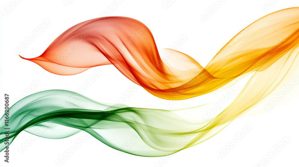 Poster flying gradient colored leaf curly wave line on transparent background. realistic vector illustratio