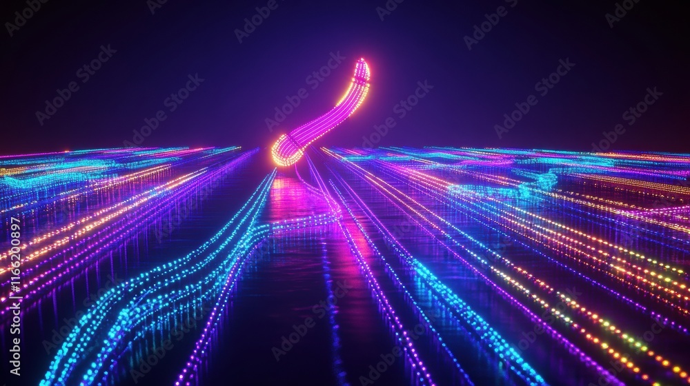 Poster illuminated neon design showcasing vibrant colors and patterns in a dark 3d environment during night