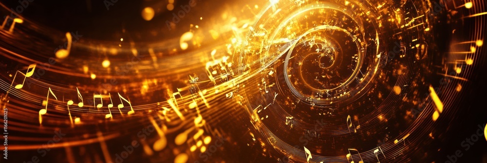 Leinwandbilder dynamic 3d music notes swirl through a vibrant golden background creating a mesmerizing visual exper