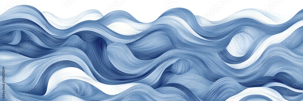Poster Seamless wave like pattern showcasing fluid lines in shades of blue for a serene aesthetic experience. Generative AI