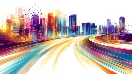 Fototapeta premium Vibrant Cityscape with Dynamic Colors on White Background