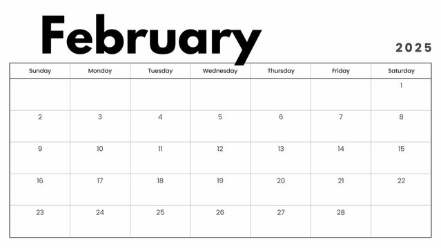 Black and White Elegant Minimalistic February 2025 Monthly Calendar