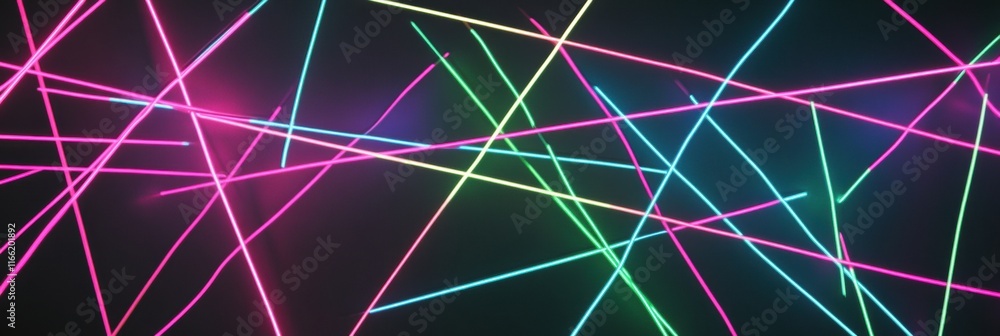 Aufkleber Vibrant display of glowing neon lines creating an abstract, dynamic composition in dark space. Generative AI