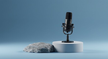 Studio Podcast Microphone on Gradient Blue Background