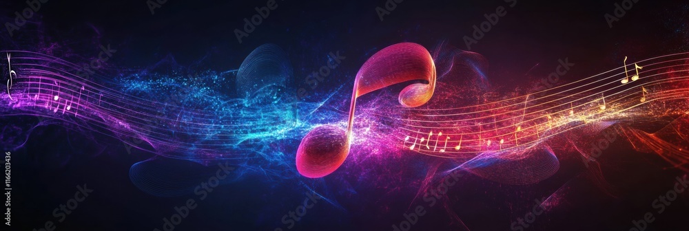Leinwandbilder colorful 3d musical notes and waves representing sound dynamics in a vibrant digital space. generati