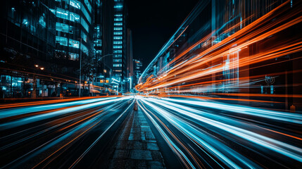 Naklejka premium Fast speed motion light effect on black background. Vector realistic illustration of abstract neon trail, futuristic technology, modern communication network, energy velocity, night traffic trace
