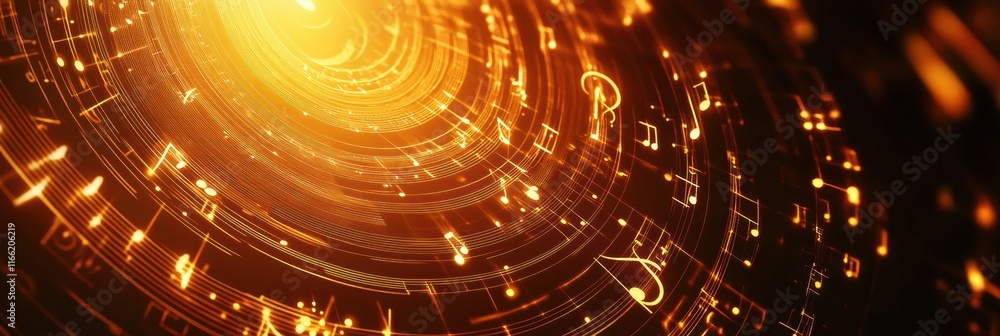 Poster 3d music notes swirling in golden light create an abstract soundscape with vibrant energy and creati