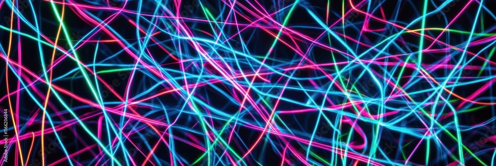 Aufkleber glowing neon lines intertwining in a vibrant abstract pattern creating a dynamic visual display. gen