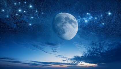 celestial elegance captivating moon night sky with stars clouds and touch of mystical blue perfect for portraying beauty of astronomy and dreams