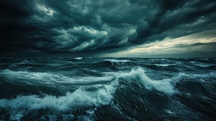 Fototapeta premium thunderstorm over the ocean, bad weather at sea