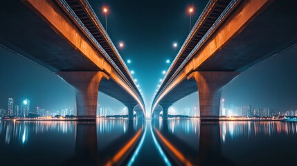 Fototapeta premium Urban Bridge with Illuminated Pathways at Night