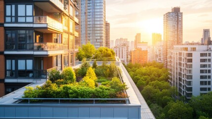 Urban Rooftop Gardens in Soft Evening Light