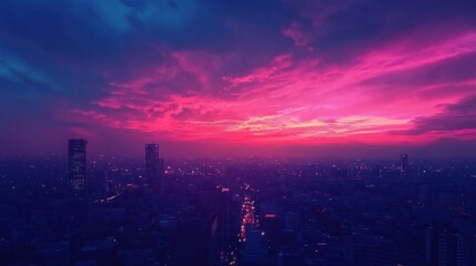 Obraz premium Vibrant Evening City Skyline with Colorful Skies