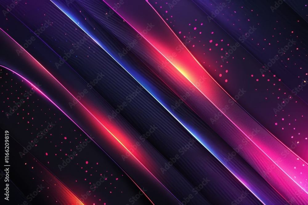 Poster abstract digital design with vibrant lines and glowing particles.
