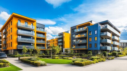 Fototapeta premium Vibrant Rooftop Gardens with Colorful Building Exteriors