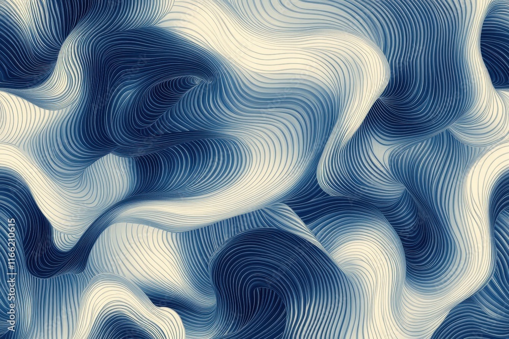 Leinwandbilder seamless wave pattern in blue and cream shades creates an abstract visual effect. generative ai