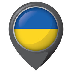 Icon representing a location pin with the flag of Ukraine. Ideal for catalogs of institutional materials and geography