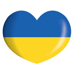 Icon representing a heart button with the flag of Ukraine. Ideal for catalogs of institutional materials and geography