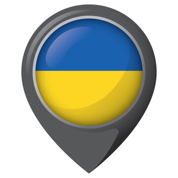 Icon representing a location pin with the flag of Ukraine. Ideal for catalogs of institutional materials and geography