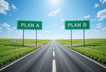 Plan A or Plan B? A road forks offering two directions Choose your path