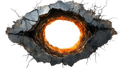 A hole in the ground with a fire burning inside