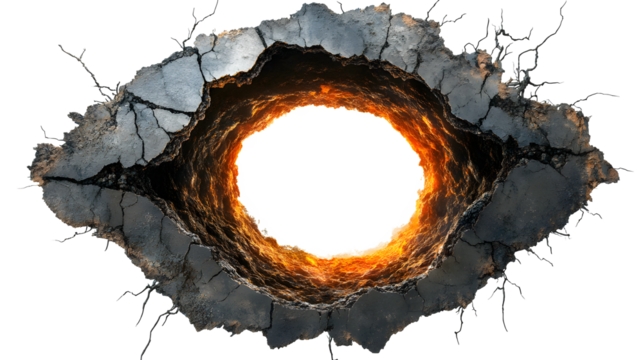 A hole in the ground with a fire burning inside