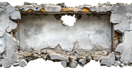 A large, empty, and cracked concrete block with a hole in the middle