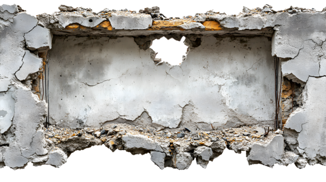 A large, empty, and cracked concrete block with a hole in the middle