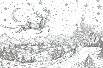 Naklejka premium Cute Christmas coloring pages featuring animals in festive holiday setting