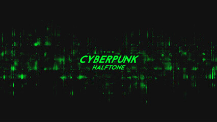 Fototapeta premium Abstract vector green cyberpunk halftone sound wave. Scrathed dotted texture element.