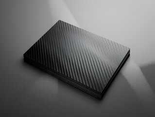 A stack of sleek, textured black sheets with a modern design.