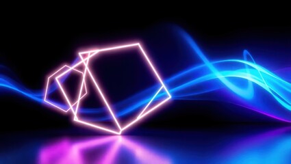 Pink Neon Geometric Shapes Against Blue Energy Waves