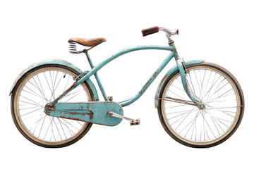 Fototapeta premium Vintage blue bicycle on a white background showcasing its retro design and unique features isolated on transparent background