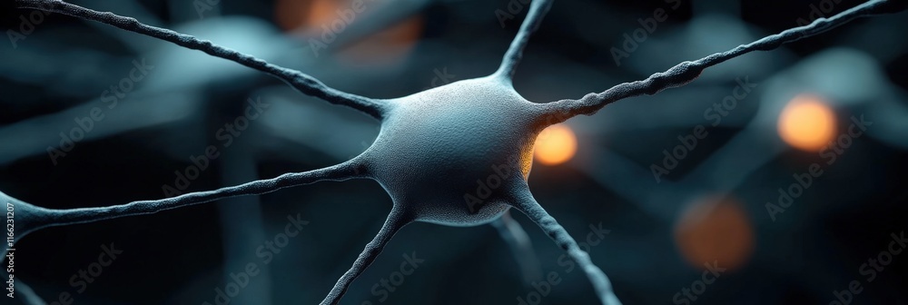 Aufkleber close-up of neural network with glowing synapses in a dark background