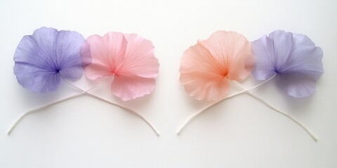 Obraz premium Delicate pastel flowers arranged symmetrically on a white background