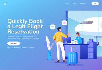 Flight Booking Ticket Plane Vacation Flat Vector Illustration