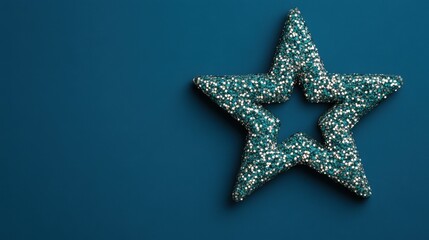 Fototapeta premium Sparkling blue star on dark cyan background