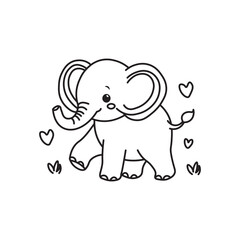 illustration of Black And White Coloring Book With Bold Lines, Cute Animal Elephant