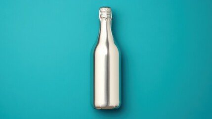 Fototapeta premium Elegant silver bottle on vibrant turquoise background perfect for branding