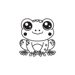 illustration of Black And White Coloring Book With Bold Lines, Cute Animal Frogy