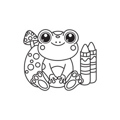 illustration of Black And White Coloring Book With Bold Lines, Cute Animal Frogy